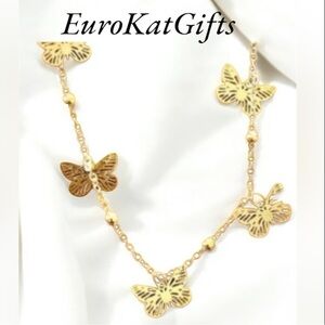 Gold Butterfly Anklet Bracelet Gold pl stainless delicate pretty Great Gift NEW